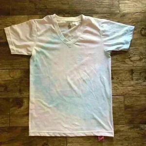 LIGHLY TIE-DYED SHORT SLEEVE V-NECK T-SHIRT MEN SMALL